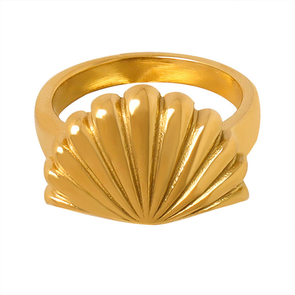 Factory direct sales marine breath personalized scallop ring niche creative design elegant temperament titanium steel gold-plated ring