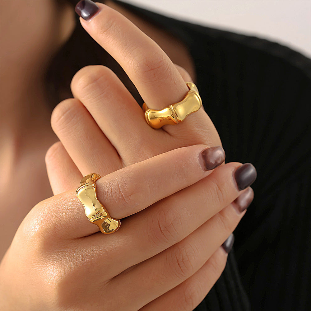 Fashion commuter bamboo ring bamboo design stainless steel does not fade Internet celebrity same ring pp