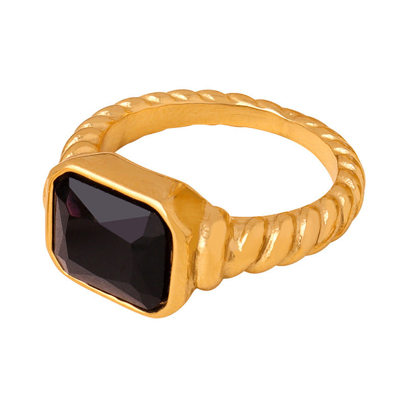 Internet celebrity textured inlaid shining section rectangular zircon light luxury personality high sense titanium steel ring 99