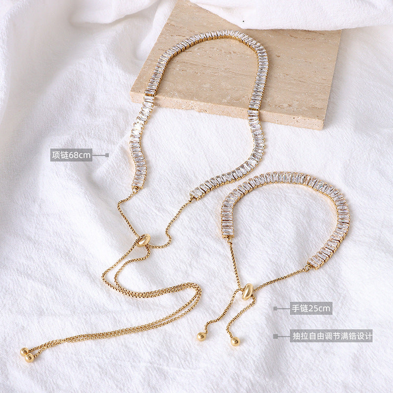 Marka style full diamond gypsy chain collarbone chain titanium steel 18k gold bracelet necklace jewelry set