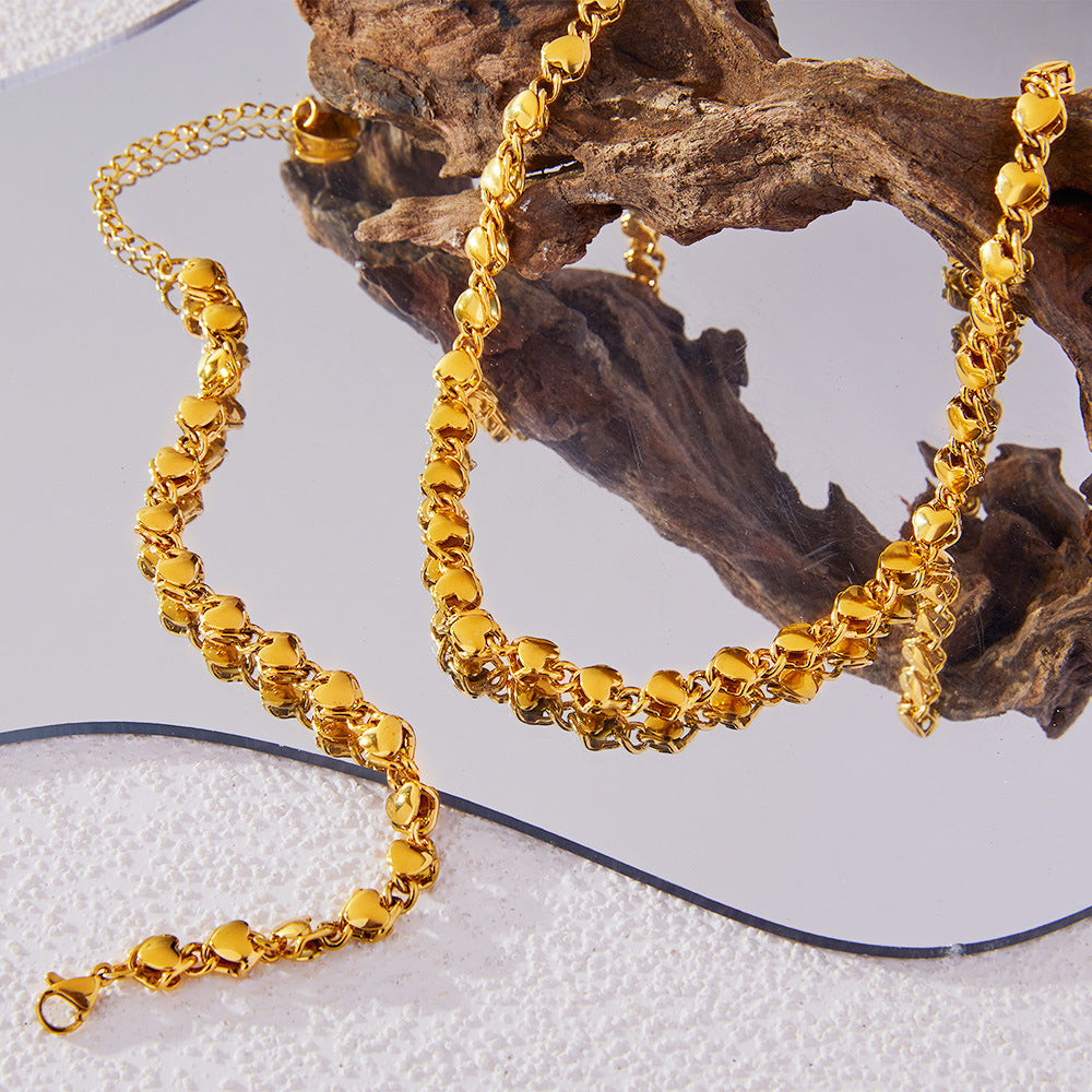 18k gold-plated hollow love woven bracelet necklace copper material does not fade simple set