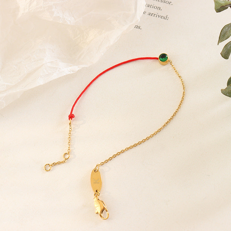 Fashion simple red rope bracelet men and women light luxury niche exquisite titanium steel gold-plated chain woven hand rope girlfriend versatile 99