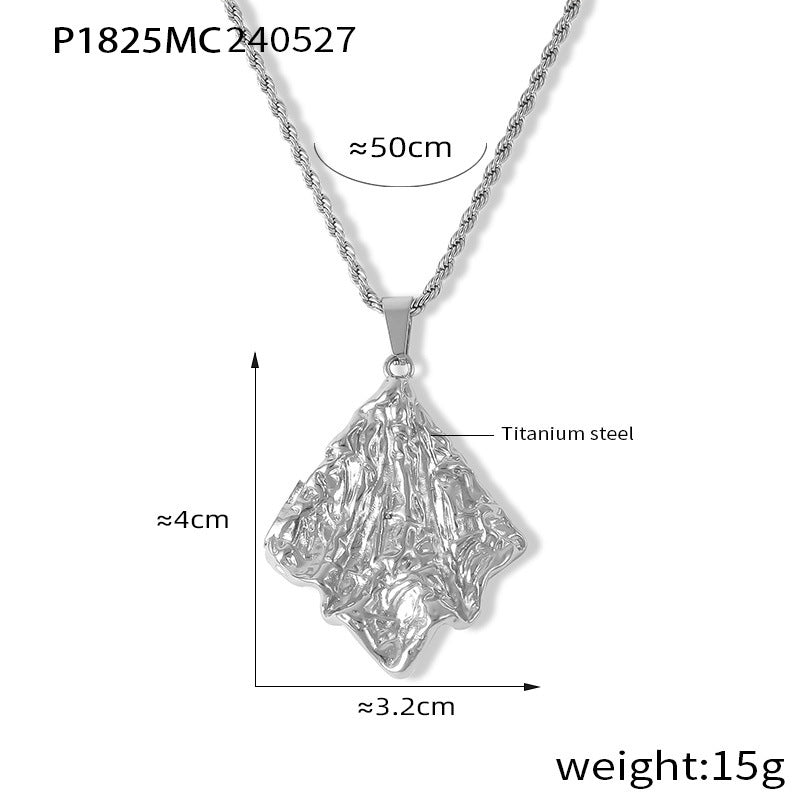 Retro niche personalized twist chain jewelry geometric folds texture design sense square brand pendant titanium steel necklace pp