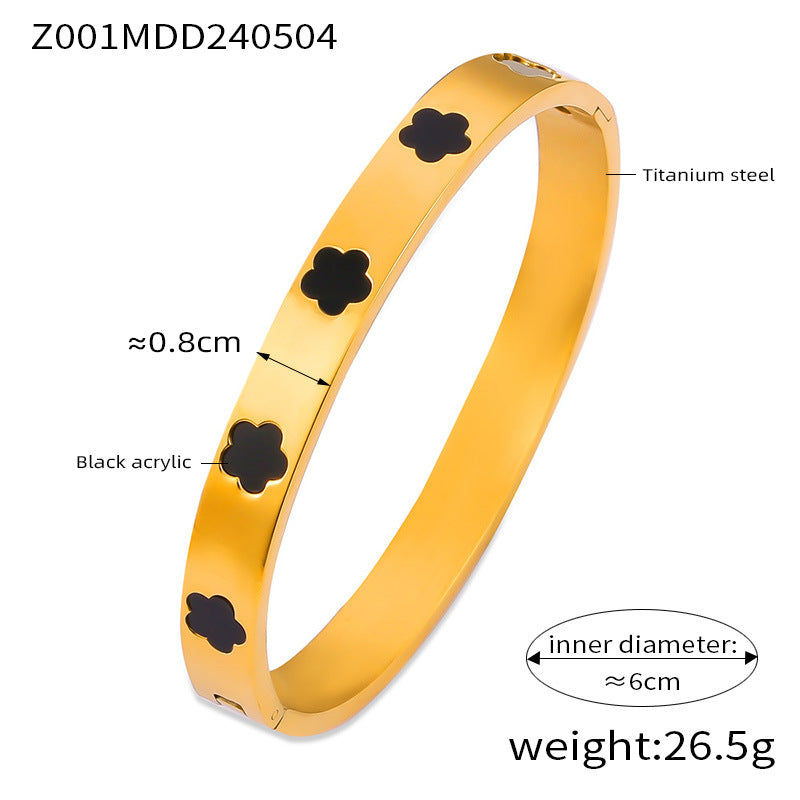 Hot-selling niche personality geometric bracelet flower shape inlaid fritillary acrylic design titanium steel bracelet pp