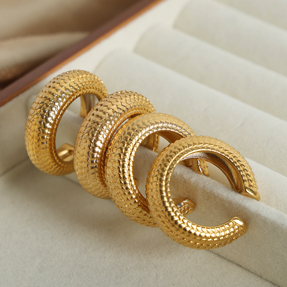 New Versatile Personality Fashion Simple Titanium Steel Gold Plated Scales Geometric Earrings Earrings Jewelry Women