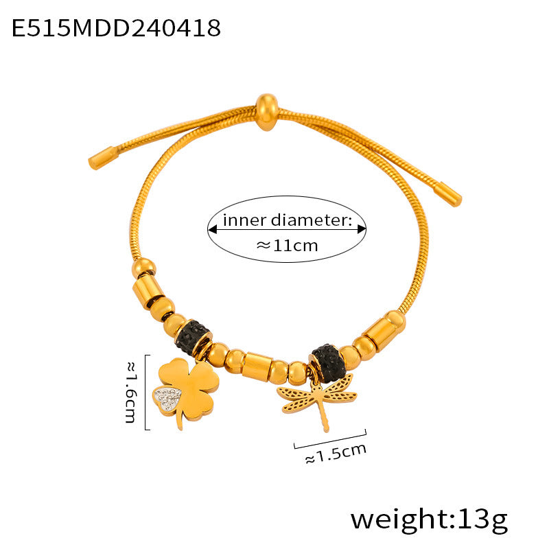 Hot-selling diamond-encrusted ring design snake bone chain jewelry love life tree pendant pull-out buckle titanium steel bracelet
