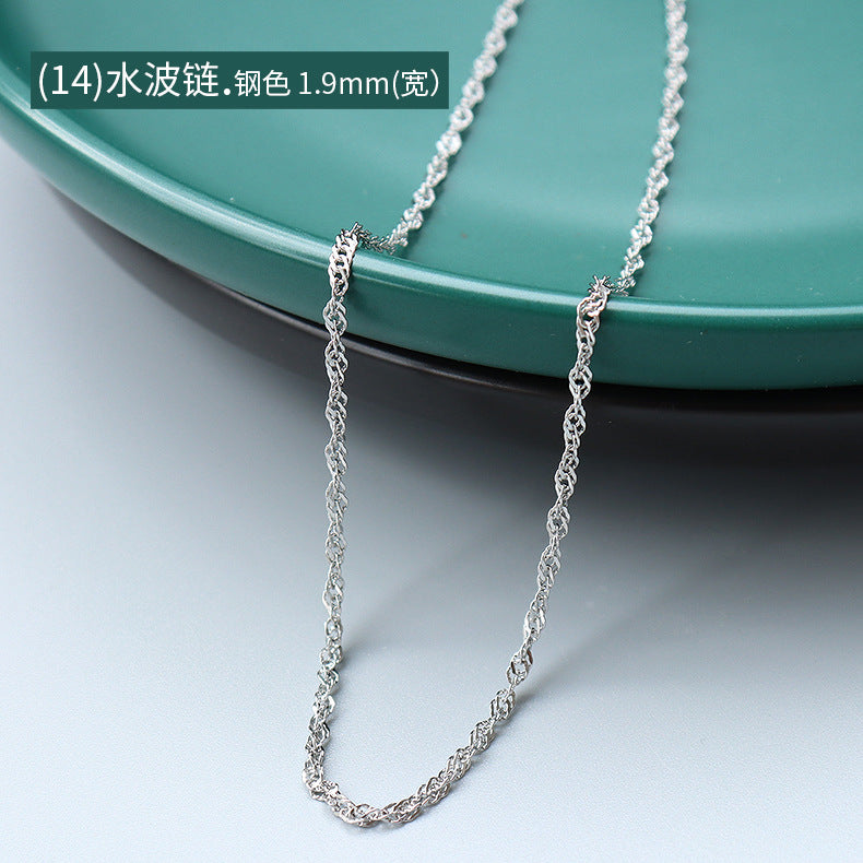 Cross chain Snake bone chain Twist chain Box chain Variety necklace Women's titanium steel plated 18K gold plain chain Clavicle chain jewelry 99