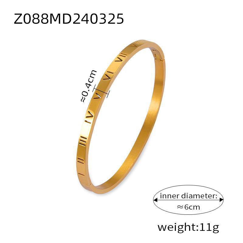 Retro niche personality unique simple jewelry engraved Roman numerals design sense diamond inlaid titanium steel gold plated bracelet