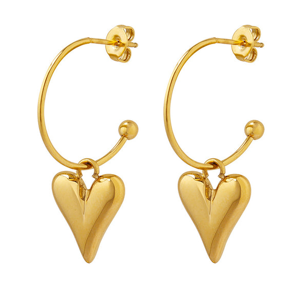 Trend fashion personality love peach heart pendant earrings titanium steel gold-plated temperament ear jewelry F329