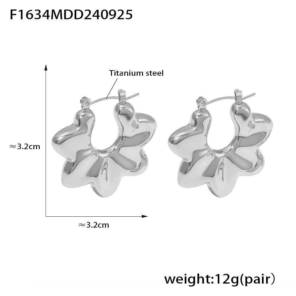 Folded Wave Chrysanthemum Hollow Earrings, Titanium Steel 18K Gold Plated Temperament Irregular Earrings Women