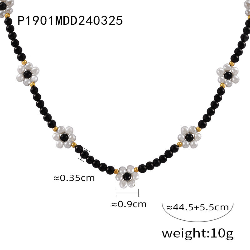 Dopamine wear temperament jewelry beads mix and match colorful natural stone handmade beaded design titanium steel gold-plated necklace pp