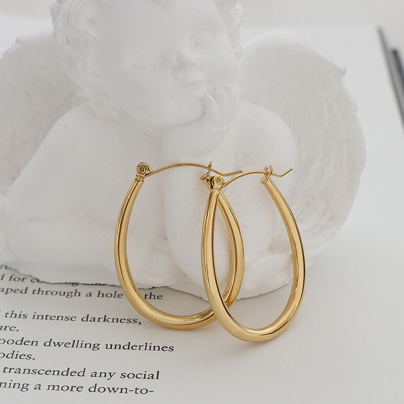Plain ring titanium steel plated 18K gold U-shaped earrings femininity niche design versatile ear buckle earrings 99