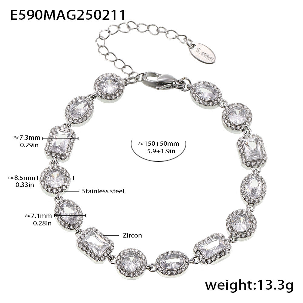 Super flash geometric splicing diamond-set 5A zircon full diamond bracelet, temperament stainless steel jewelry 99
