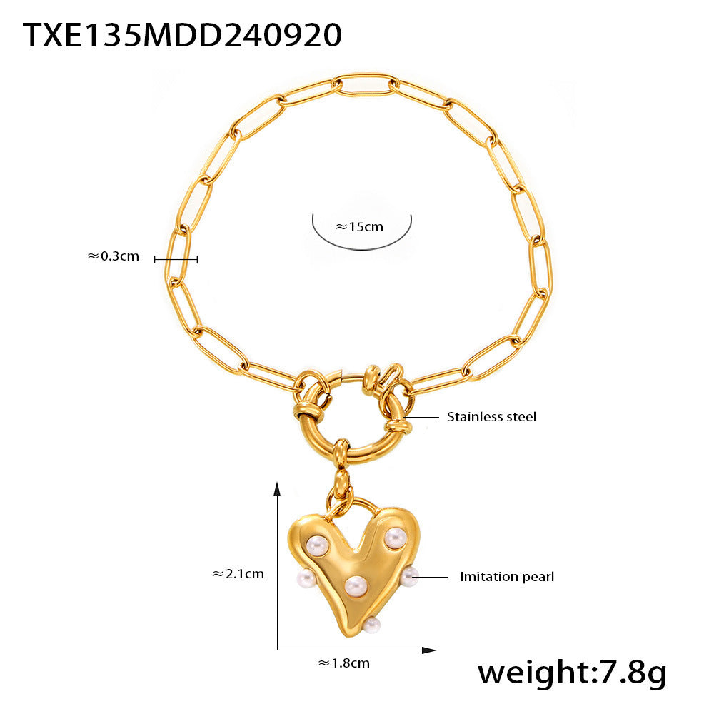 Love Imitation Pearl Jewelry Set Stainless Steel PVD Plated Necklace Earrings Ring Bracelet 99