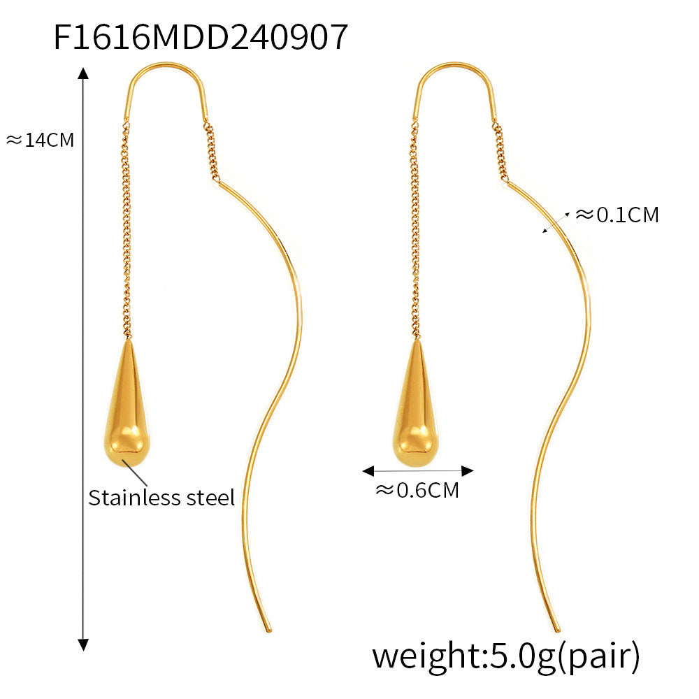 Hot-selling water drop tassel women's earrings, light luxury niche design stainless steel earline earrings, earrings wholesale
