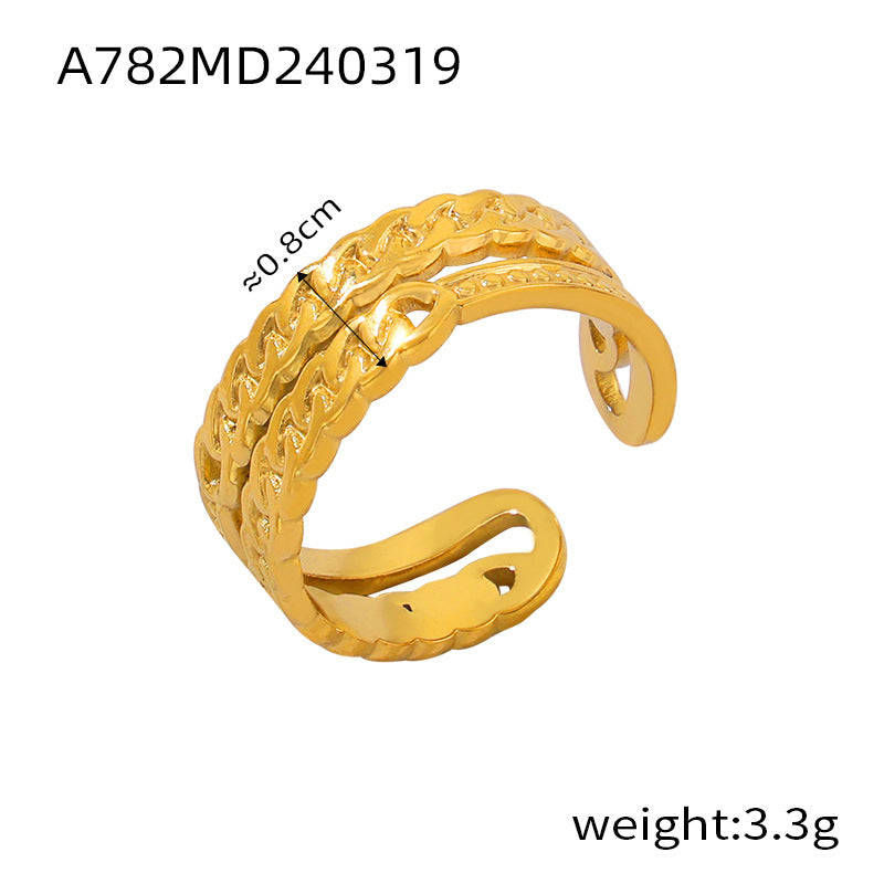 Simple and personalized design jewelry geometric texture splicing ring titanium steel multi-layer stacked wind index finger ring pp
