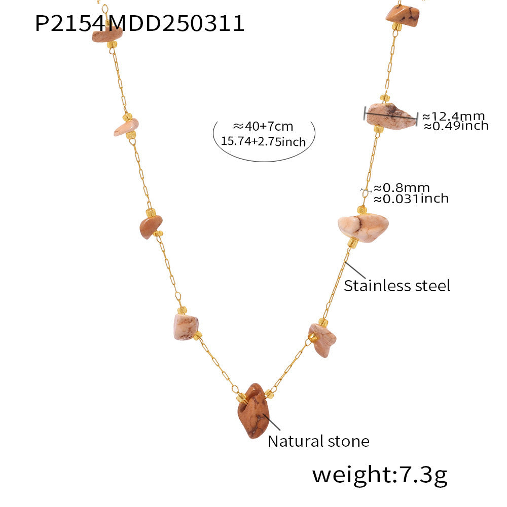 Candy color natural stone collarbone necklace niche design sense titanium steel color retention sweet neck chain jewelry women