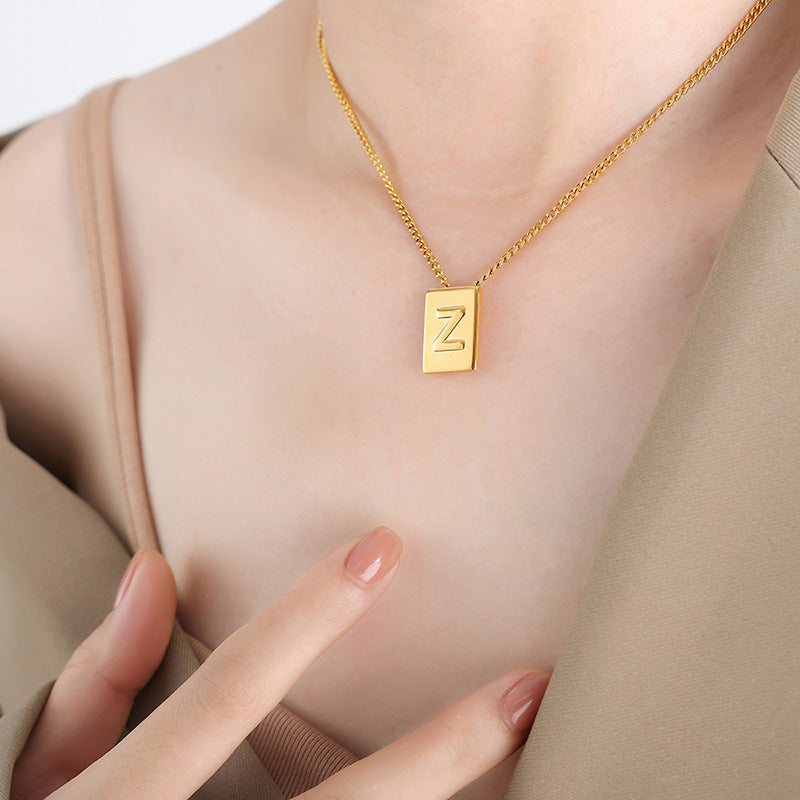 New personalized 26-letter chain square titanium steel gold-plated pendant jewelry women's spot wholesale