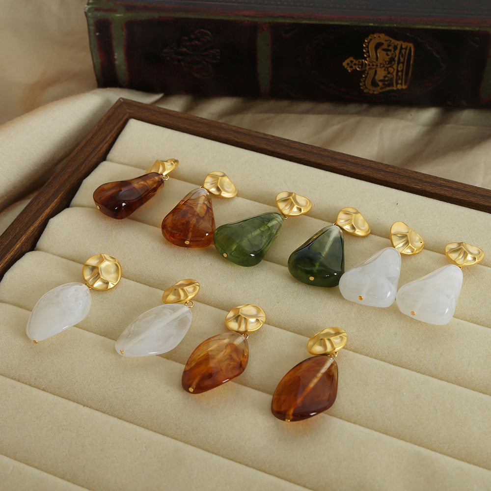 New retro court style new stud earrings resin pendant geometric smudge earrings jewelry women