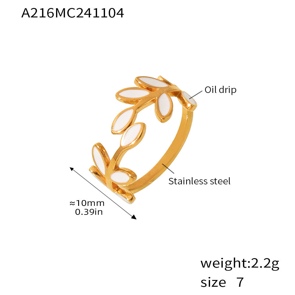 Branch and Leaf Oil Dripping Ring Women's Stainless Steel Plated 18k Gold Index Finger Ring Spot Small Order Quick Return