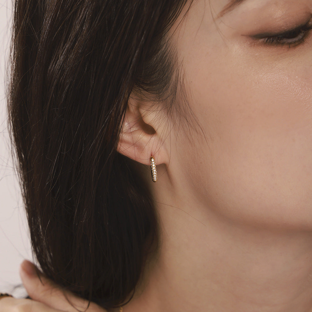 Niche temperament zircon bead earrings stainless steel electroplating 18K real gold ear buckle earrings wholesale collection
