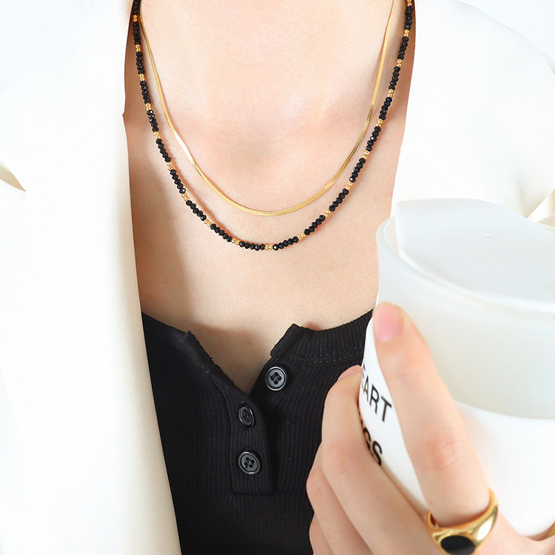 Internet celebrities with the same ethnic style retro fashion personality double stacked necklace glass stone exquisite temperament pp