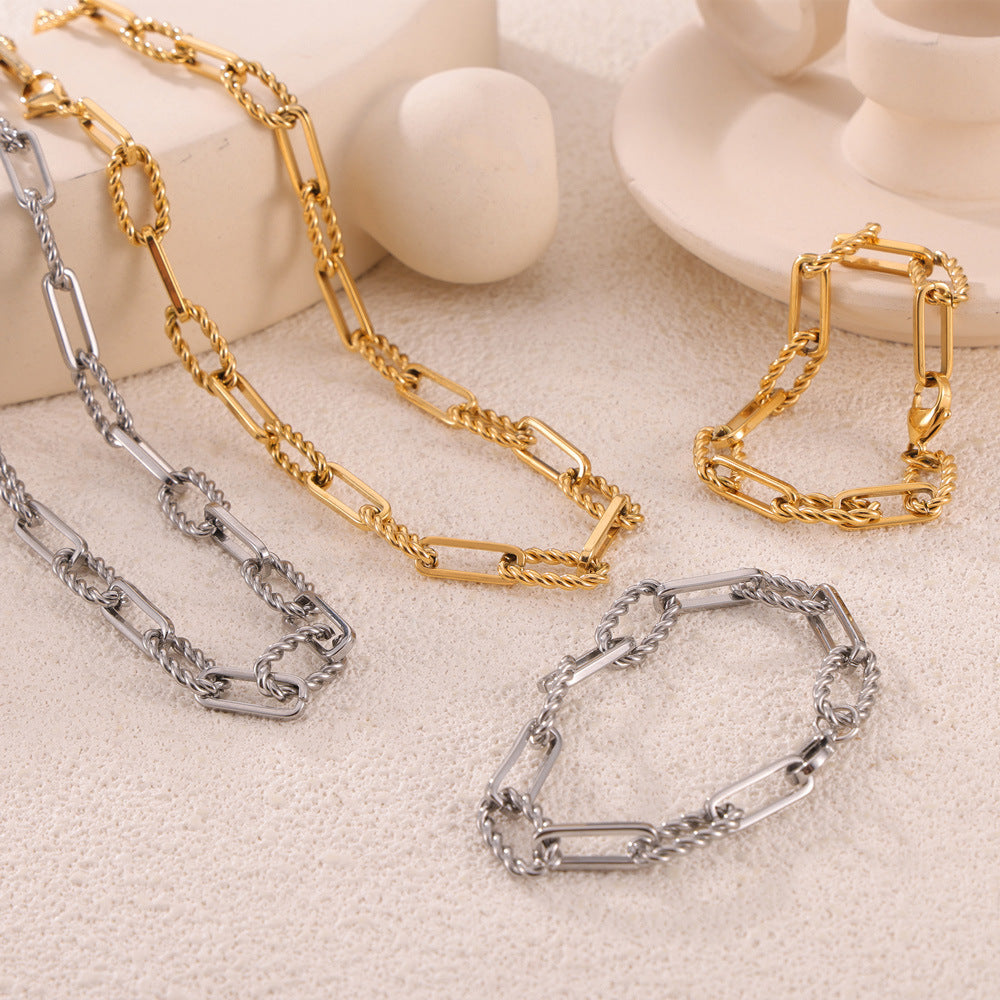 Hip hop trendy cool personality jewelry geometric return chain twist splicing design titanium steel jewelry other set