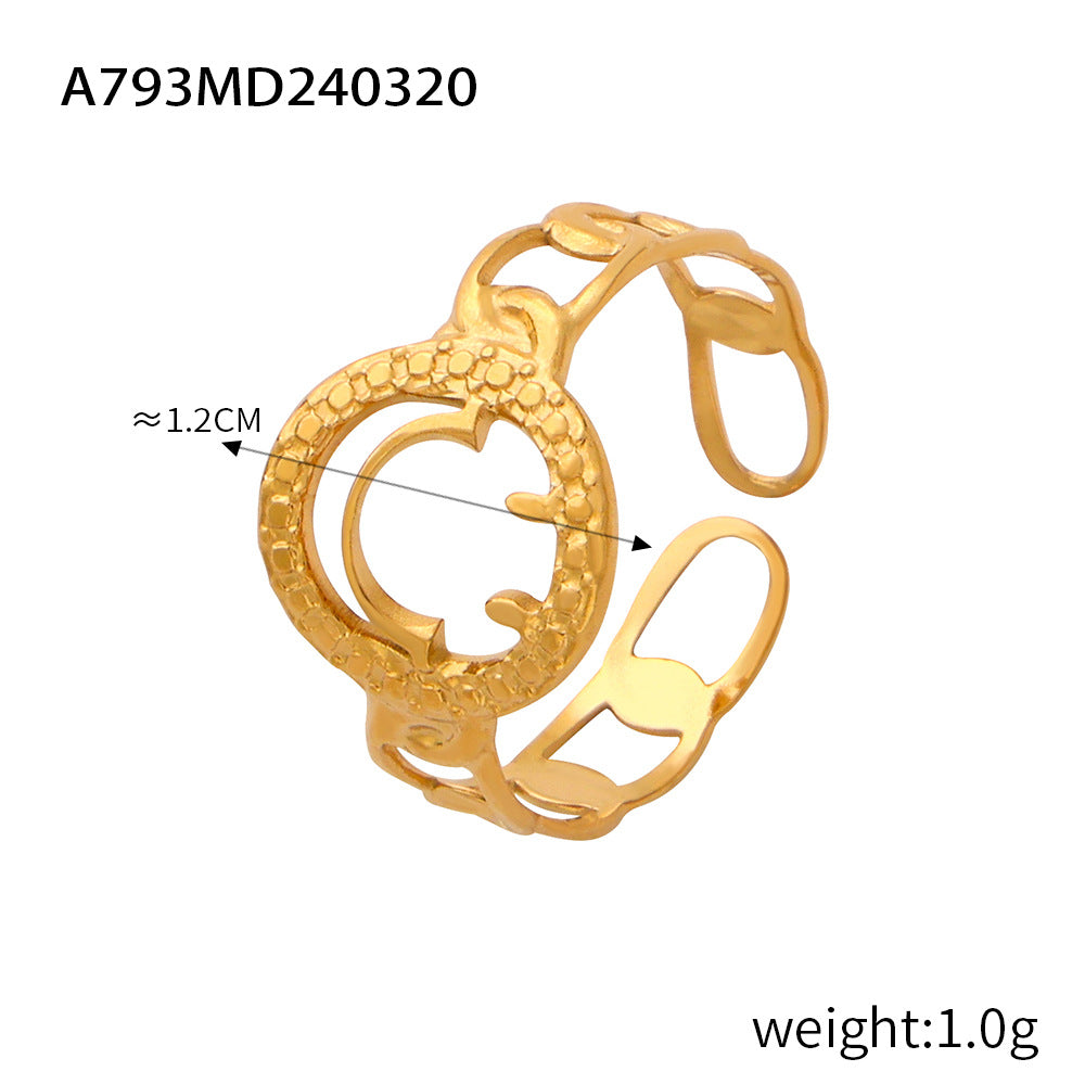 Fashion commuter simple geometric jewelry hollow multi-layer texture splicing design sense index finger ring titanium steel open ring