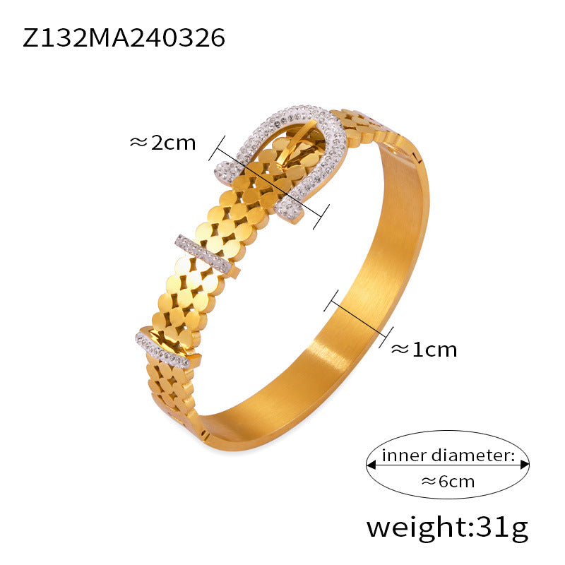 Niche personality light luxury high-end jewelry geometric diamond-encrusted design titanium steel gold-plated versatile bracelet