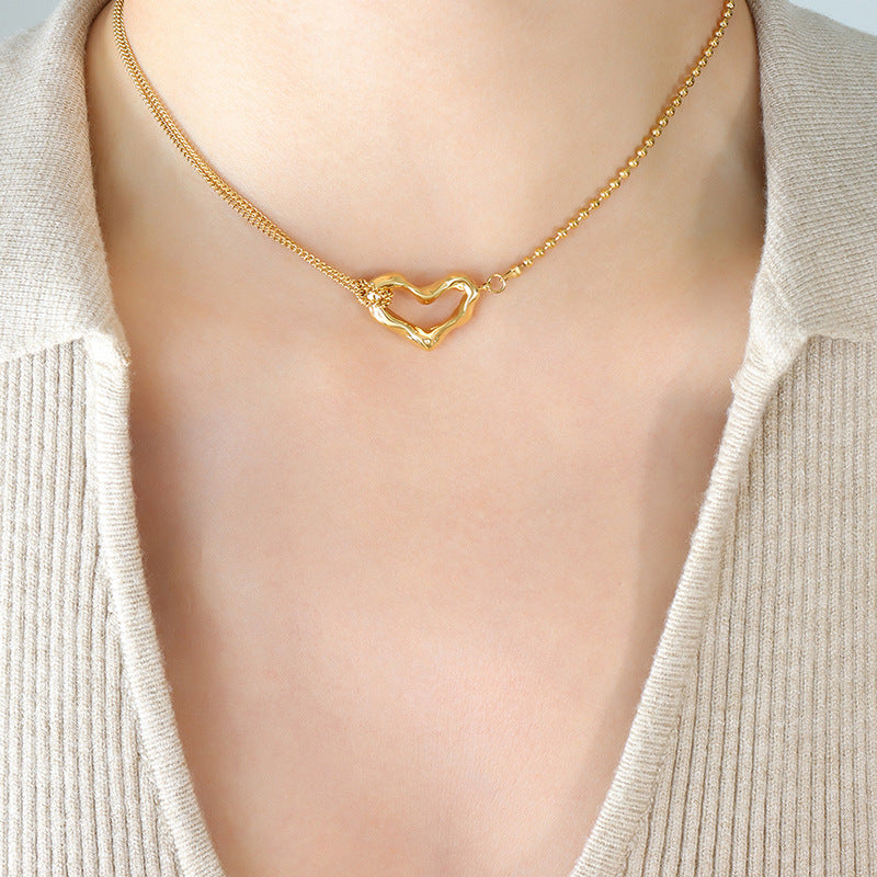 Hot-selling irregular peach heart pendant titanium steel 18k gold love necklace