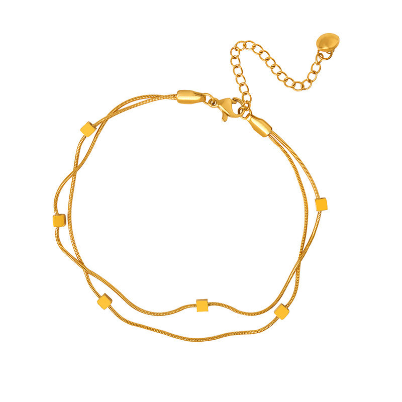 Simple personality original design light luxury temperament square double chain fashion anklet titanium steel plated 18K gold women's jewelry pp