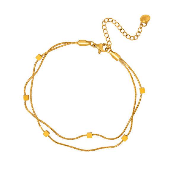 Simple personality original design light luxury temperament square double chain fashion anklet titanium steel plated 18K gold women's jewelry pp