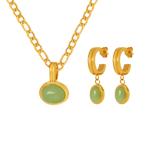 Type does not fade niche new green Dongling pendant titanium steel necklace jewelry earrings jewelry set 99