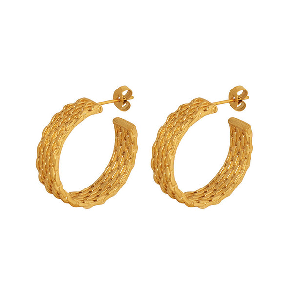 Design light luxury non-fading earrings versatile earrings feminine geometric woven titanium steel electroplated 18K gold stud earrings jewelry pp