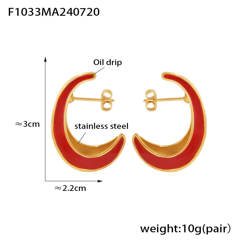 Chic style crescent moon shape inner hollow surface dripping earrings stainless steel plated 18k gold light luxury earrings