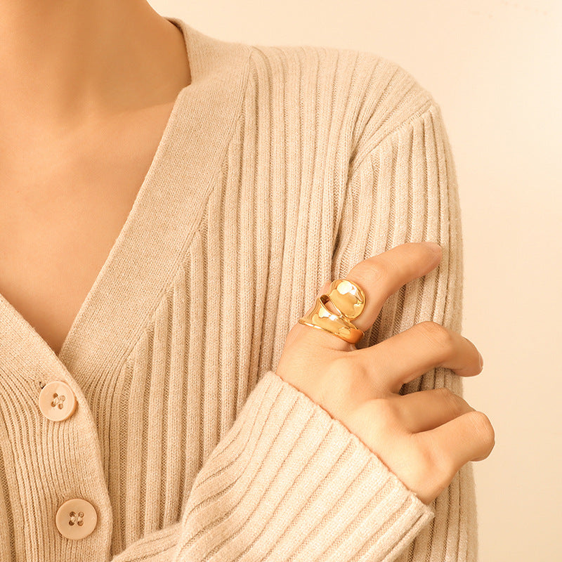 Exaggerated Hollow Geometric Ring Female, Titanium Steel 18K Real Gold Ring Hip Hop Trend Fashion Jewelry