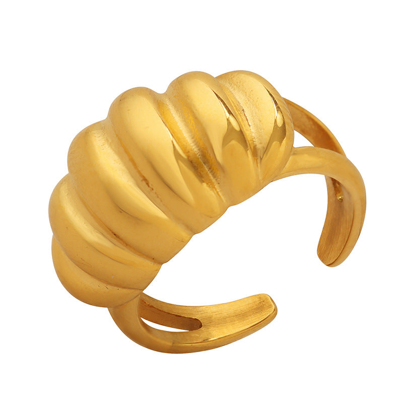 Niche metal horn titanium steel ring, thread creative design electroplating personalized opening ring