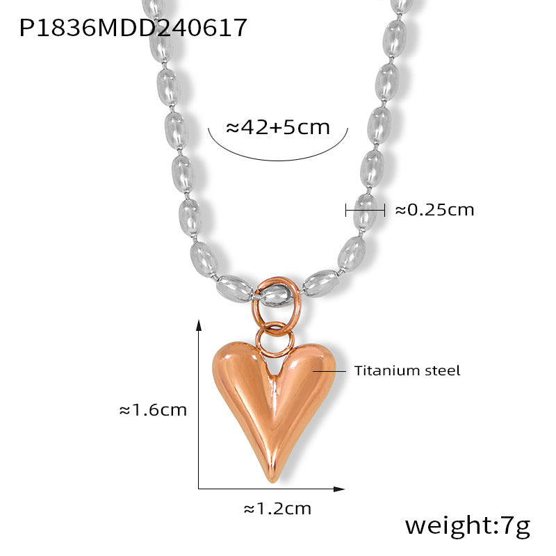 Fashion Simple Temperament Elegant Rice Bead Chain Jewelry Geometric Love Pendant Titanium Steel Gold Plated Casual Wind Necklace