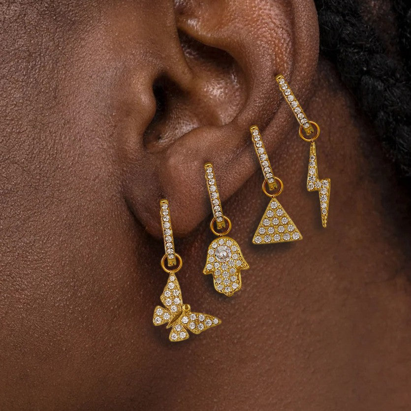 Stainless steel inlaid zircon full diamond earrings multi-element earrings plated with 18k gold color retention exquisite earrings combination