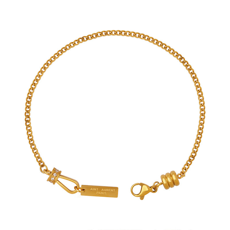 inlaid zircon lettering square brand pendant bracelet retro minimalist design hand jewelry titanium steel plated with 18K gold