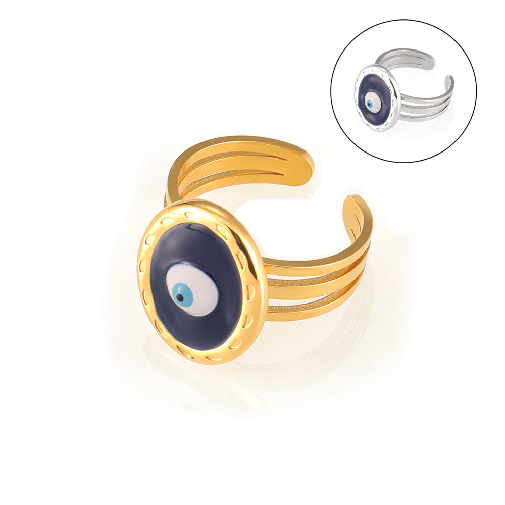 Hot-selling niche devil's eye shape ring, personalized drip oil design, multi-layer hollow titanium steel ring pp