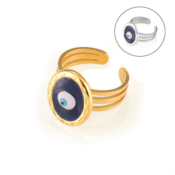 Hot-selling niche devil's eye shape ring, personalized drip oil design, multi-layer hollow titanium steel ring pp