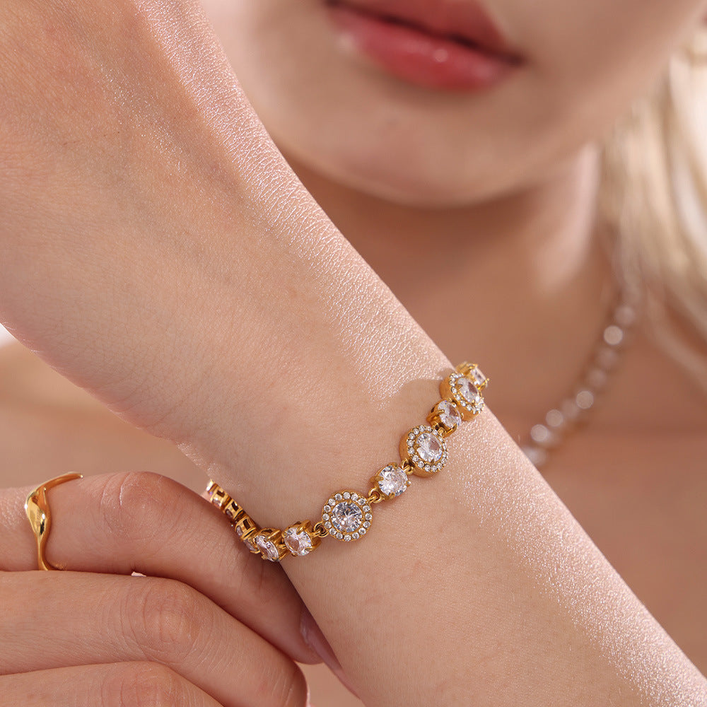Niche design 5A zircon full diamond bracelet heavy industry design stainless steel chain decoration spot 99