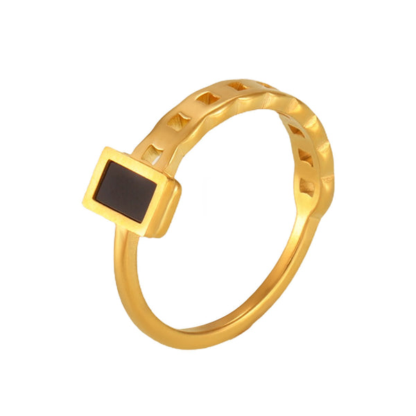 New cold wind black fritillary rectangular chain ring for women does not fade personalized fashion jewelry 99