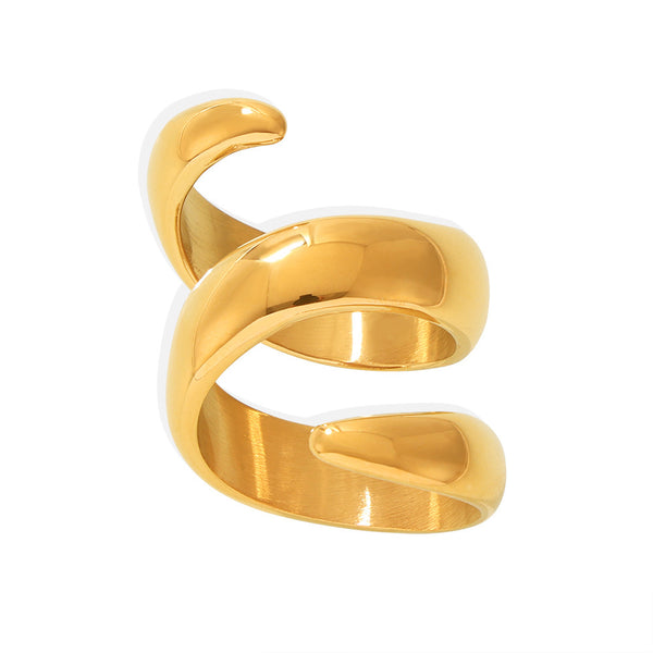 S type thread winding ring stainless steel plated 18K real gold index finger ring trendy pp