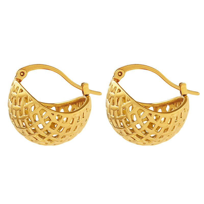 Autumn new fashion does not fade temperament personality trend mesh hemispherical titanium steel gold-plated earrings 99