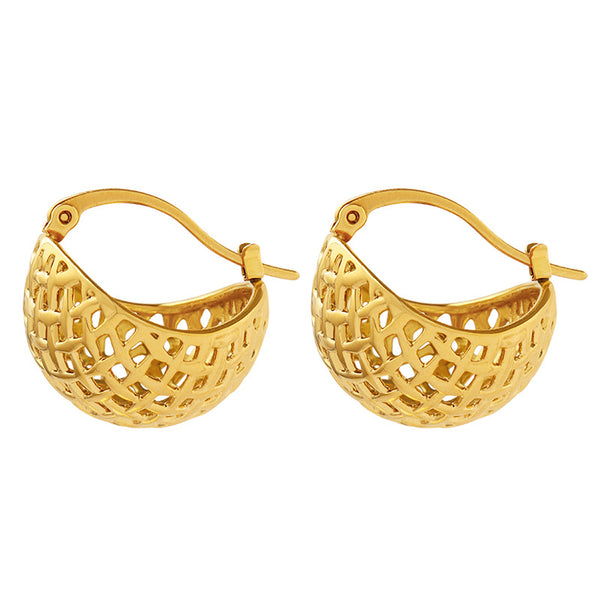 Autumn new fashion does not fade temperament personality trend mesh hemispherical titanium steel gold-plated earrings 99