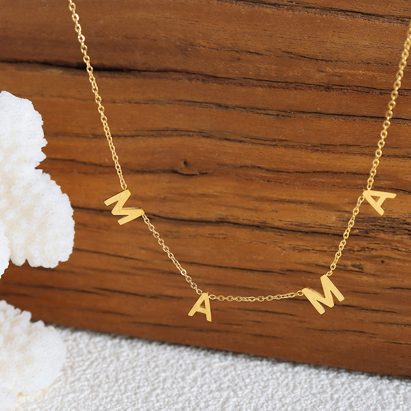 Versatile niche design MAMA Mother's Day gift jewelry titanium steel gold-plated letter pendant collarbone necklace jewelry women's 99