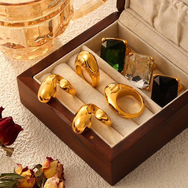 Personalized diamond-set design sense geometric ring female niche texture titanium steel gold-plated index finger ring