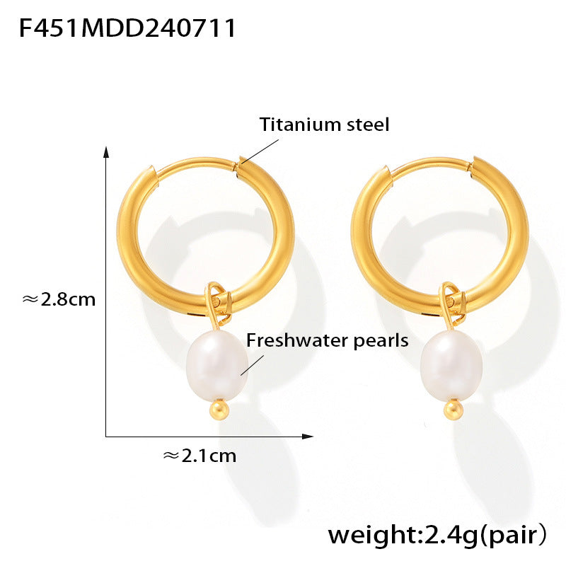 Stainless steel niche personality temperament versatile earrings fashion light luxury ear buckle plated 18k real gold jewelry women 99